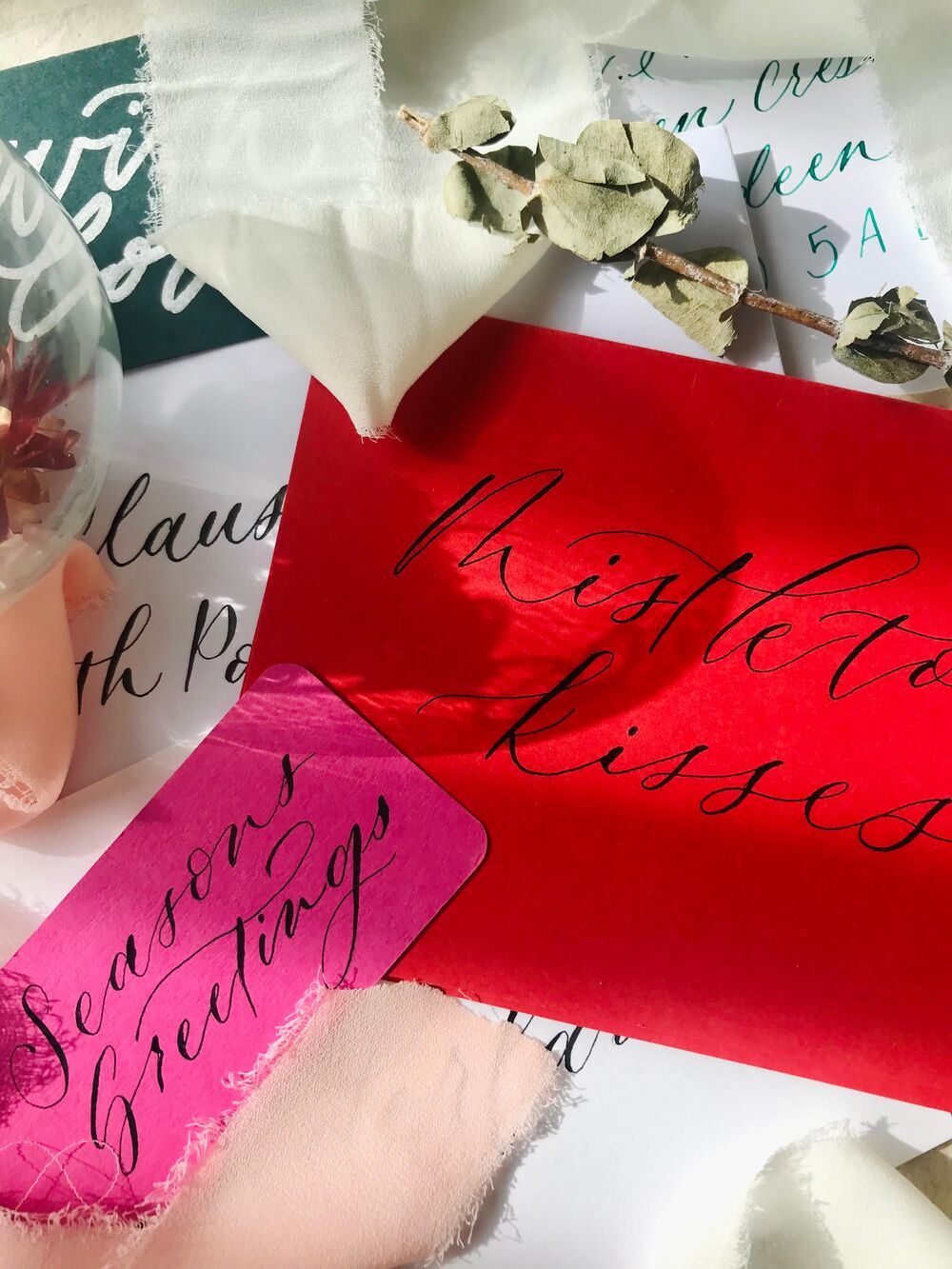 Gift tags and envelopes featuring calligraphy