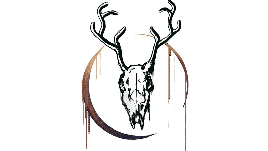 A logo of a stag's skull.