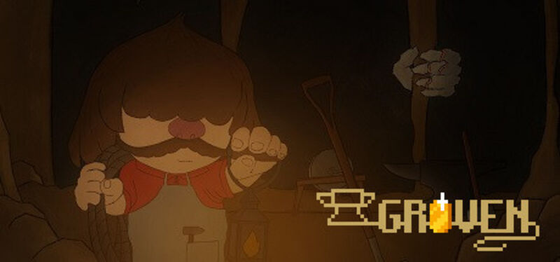 The title screen from Groven, which shows a man with a moustache and long hair covering his eyes.
