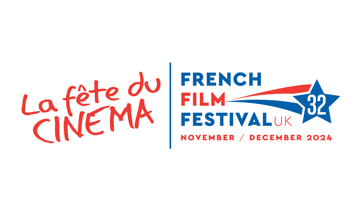 French Film Festival logo with a shooting star in red, white and blue